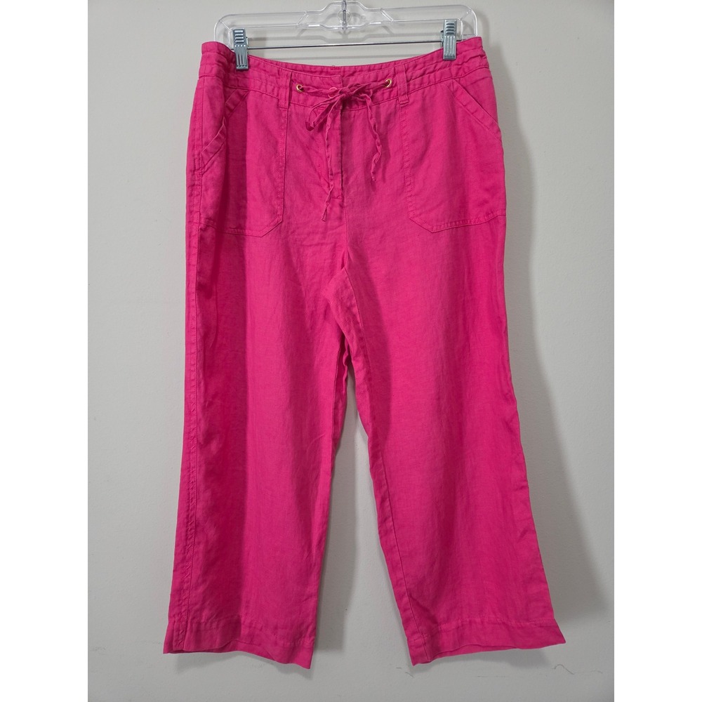 Jones New York Sport Pink 100% Linen Wide Leg Drawstring Pants‎ Womens Size 10